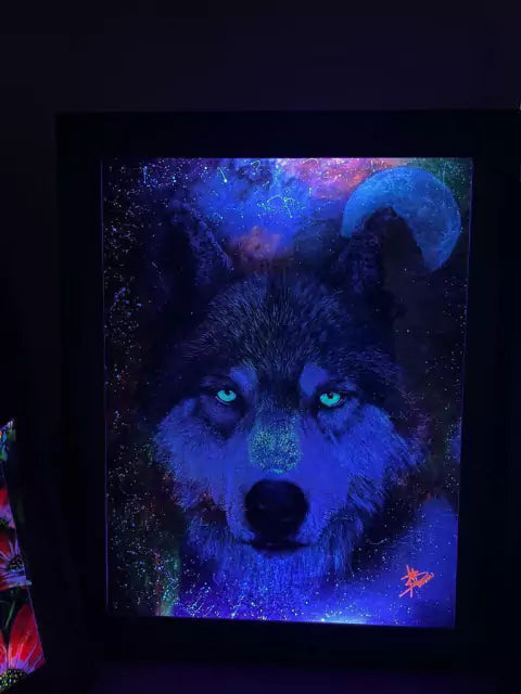 Quadro LOBO BRANCO Luminicente Recarregável