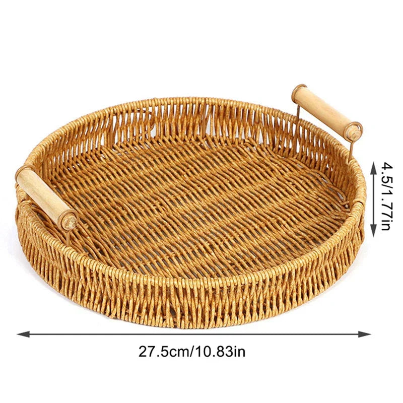 Bandeja Cesta de Rattan Trançado
