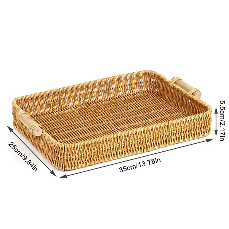 Bandeja Cesta de Rattan Trançado