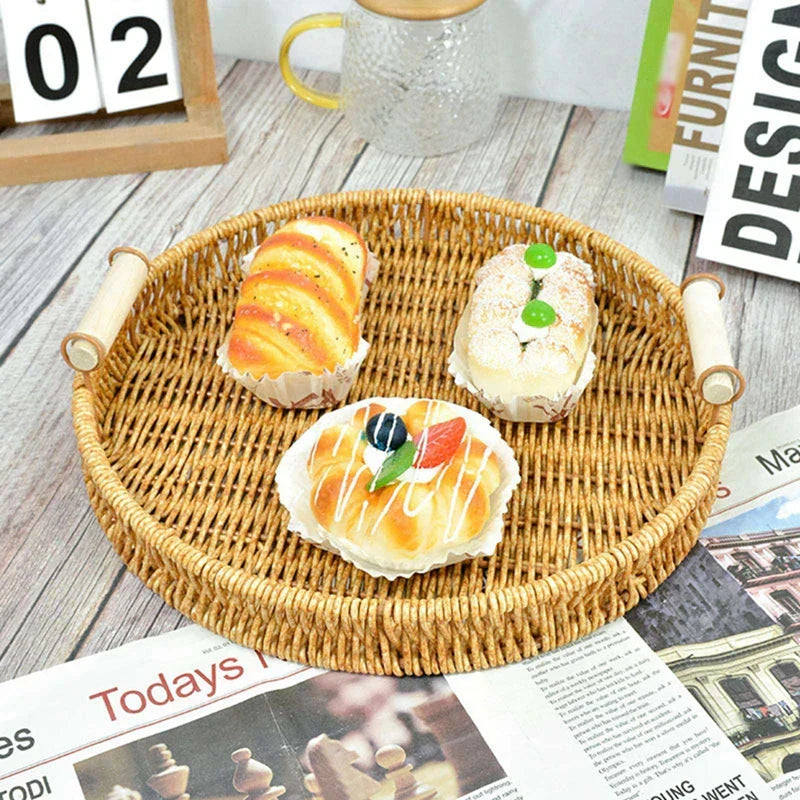 Bandeja Cesta de Rattan Trançado