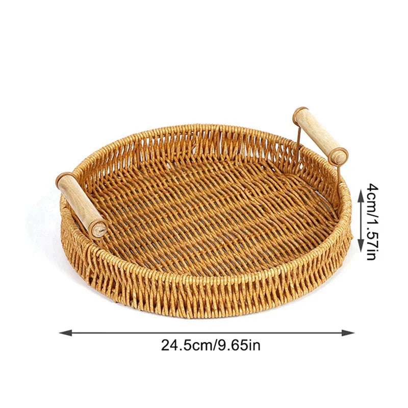 Bandeja Cesta de Rattan Trançado