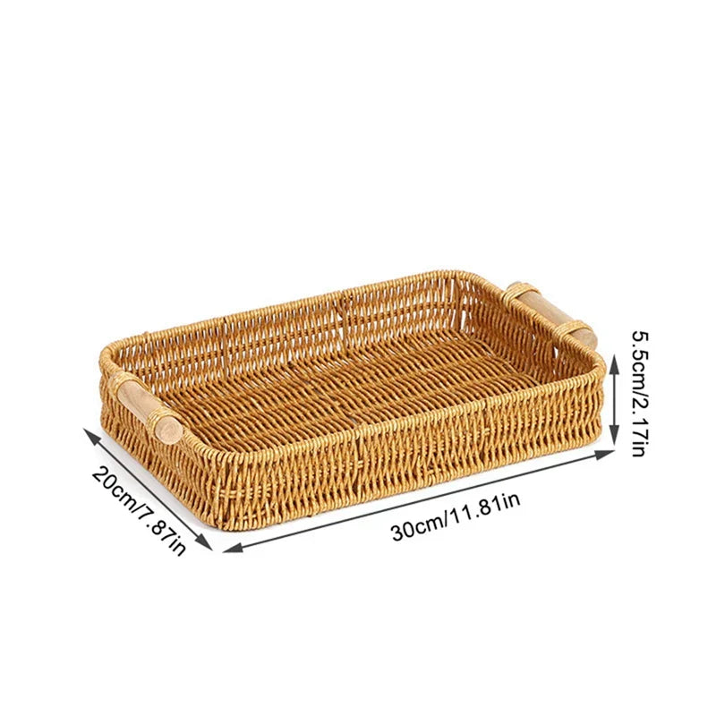 Bandeja Cesta de Rattan Trançado