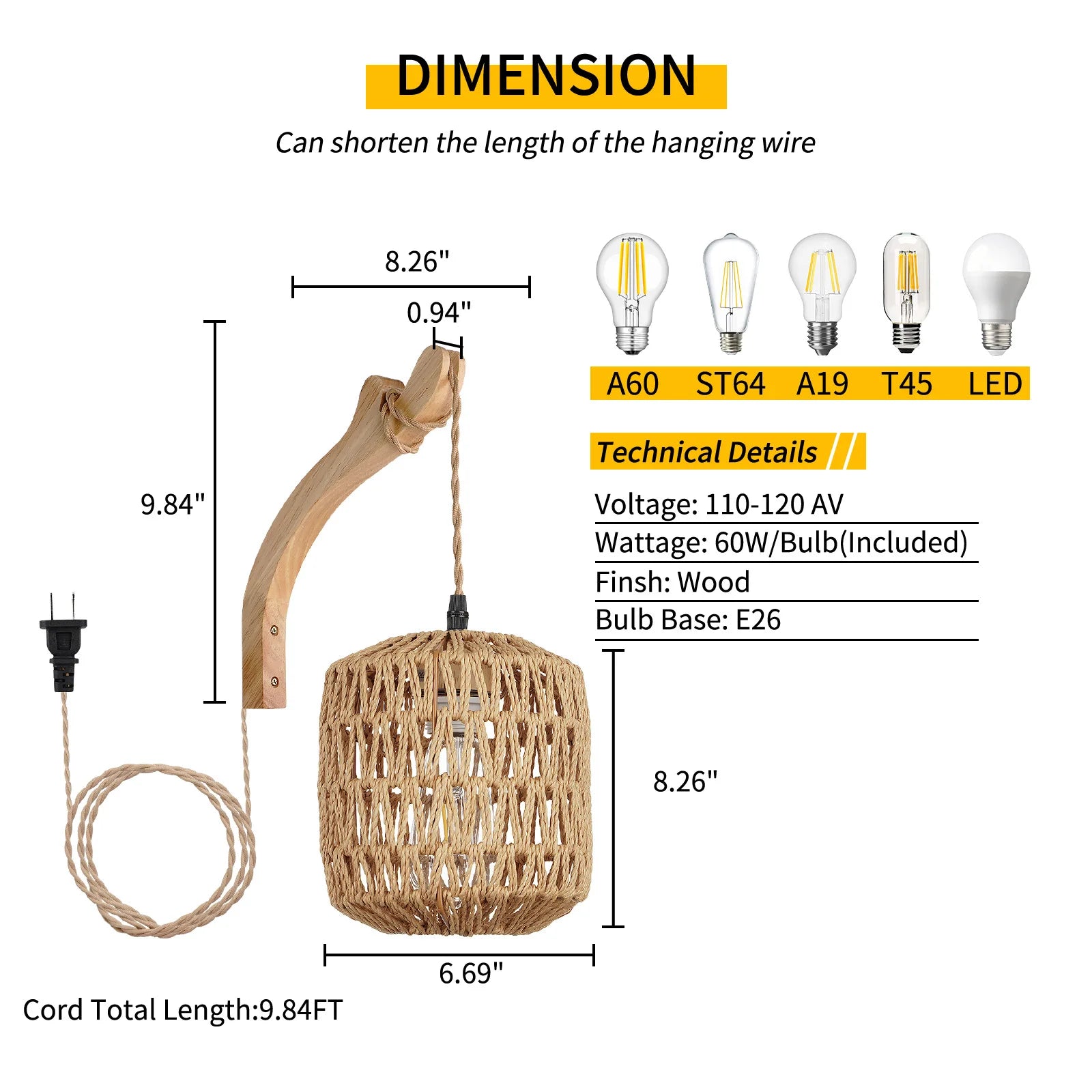 Luminária de Parede de Bambu e Rattan