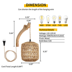 Luminária de Parede de Bambu e Rattan