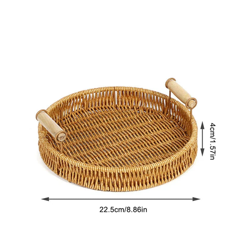 Bandeja Cesta de Rattan Trançado