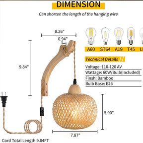 Luminária de Parede de Bambu e Rattan