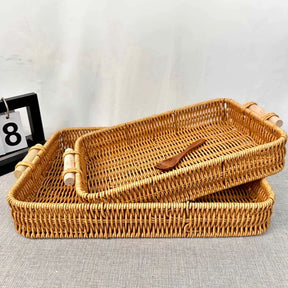Bandeja Cesta de Rattan Trançado