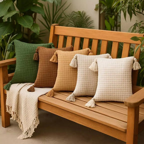 Boho 45x45 pompom piquet cru algodão