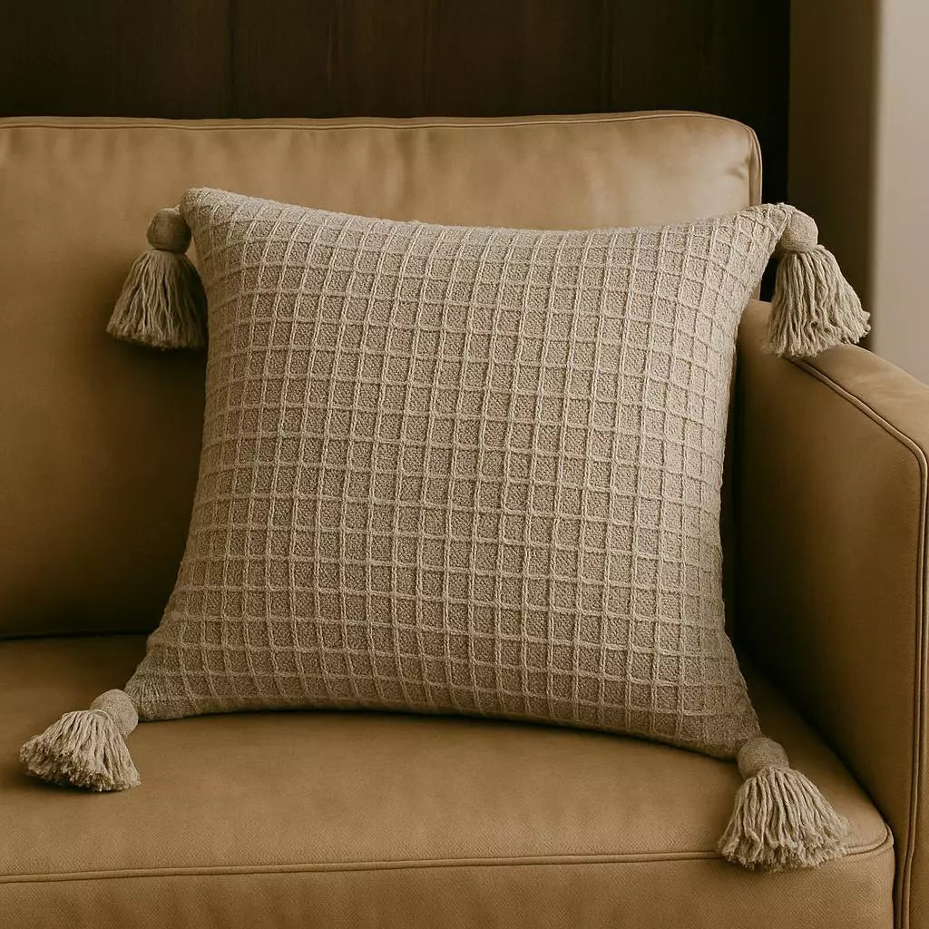 Boho 45x45 pompom piquet cru algodão