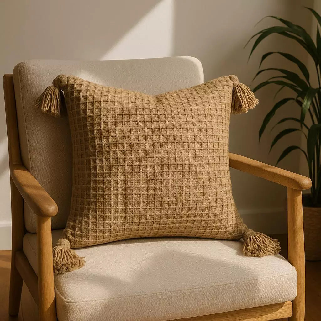 Boho 45x45 pompom piquet cru algodão