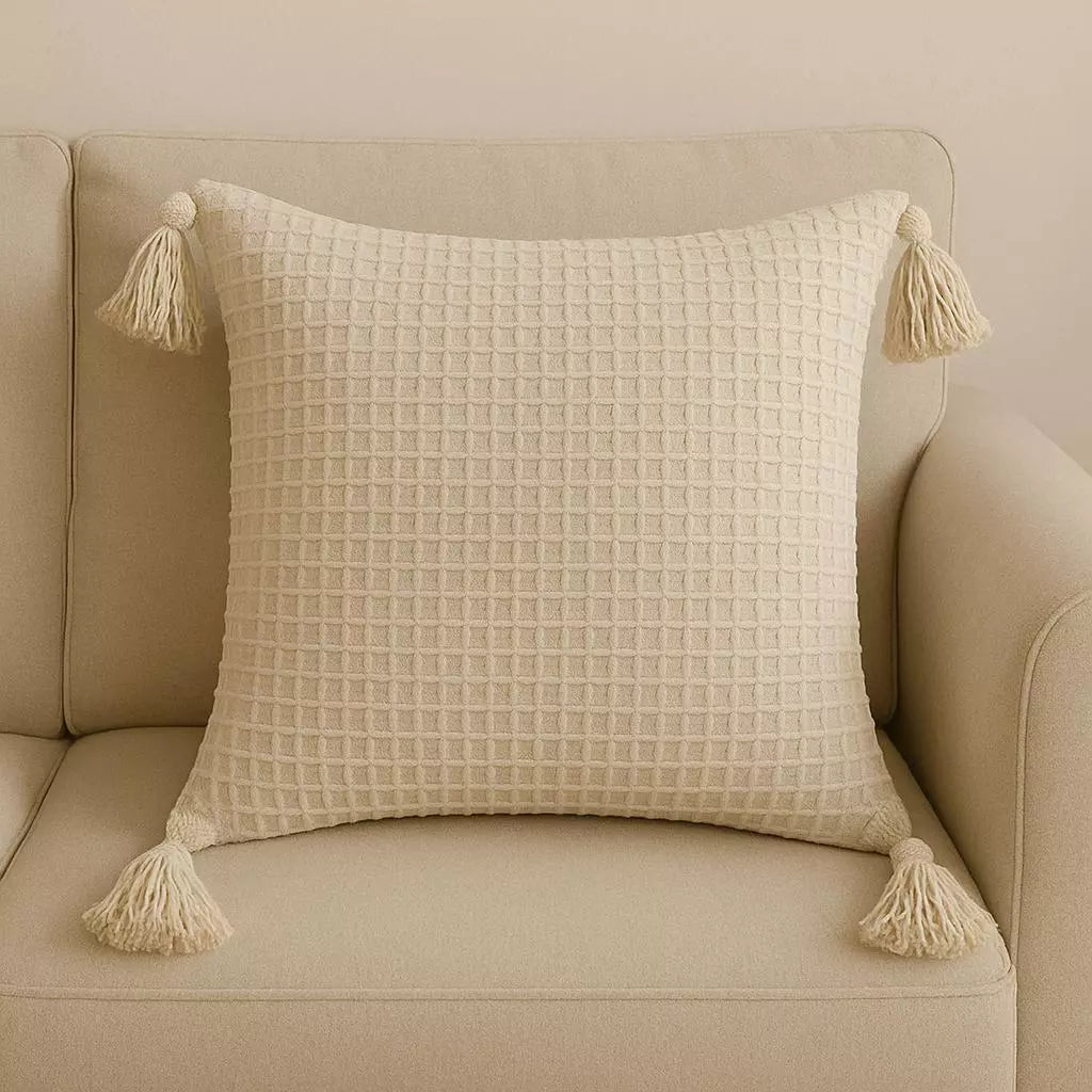 Boho 45x45 pompom piquet cru algodão