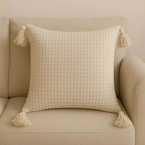 Boho 45x45 pompom piquet cru algodão