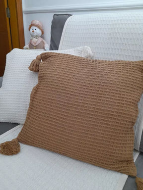 Boho 45x45 pompom piquet cru algodão
