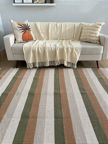 Tapete De Algodão Listrado Verde 2,50x3,00