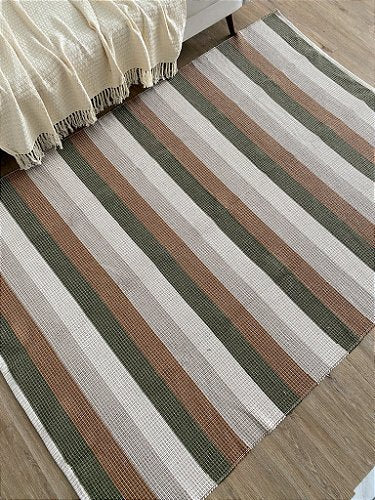 Tapete De Algodão Listrado Verde 2,00x2,50