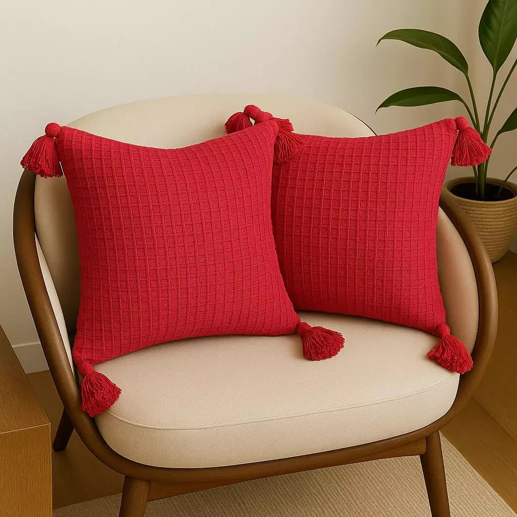 Boho 45x45 pompom piquet cru algodão